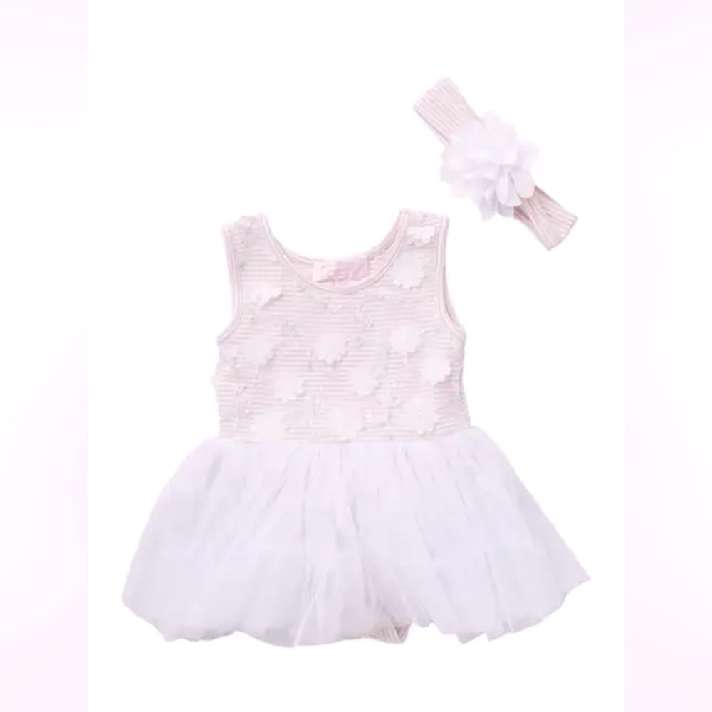 Popatu Stripe Mini Flower Tutu Dress & Headband Set